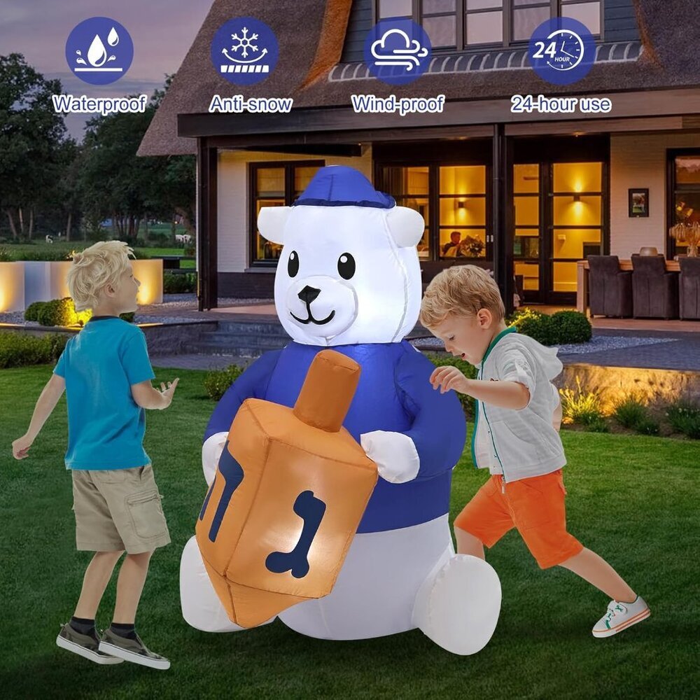 4FT Hanukkah Bear Inflatable with LED Lights for Outdoor Patio Yard Decor - Picture 2 of 7